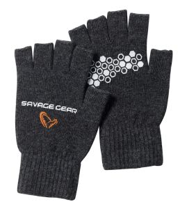 Savage Gear Rukavice Knitted Half Finger Glove Dark Grey Melange